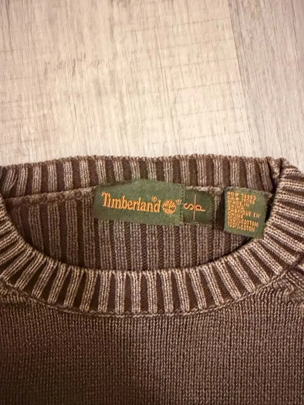 Timberland Vintage 100% Cotton Ribbed Crewneck Sweater Brown
